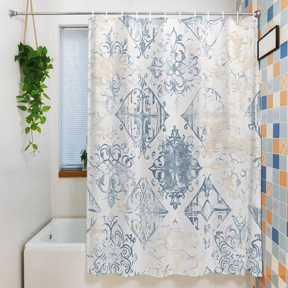 Shower Curtain, Retro Geometric Ethnic Patterns Waterproof Polyester Fabric Bath Curtain with Hooks for Bathroom Bathtub Stalls, Abstract Medieval Art 36x72IN