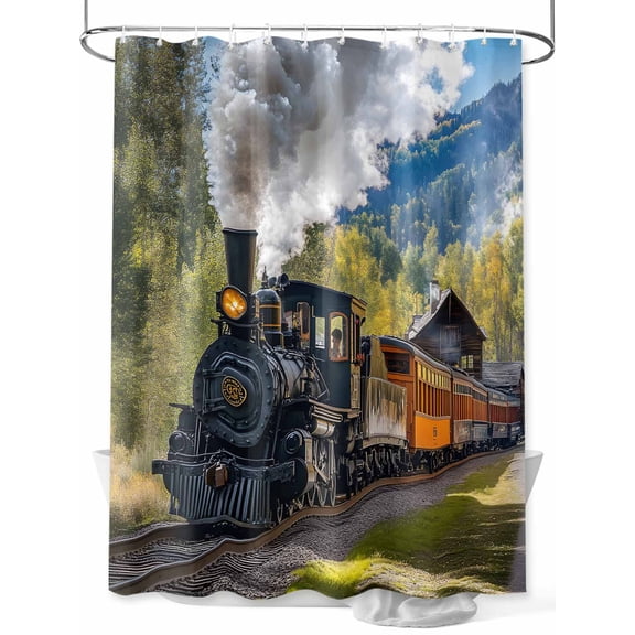 Shower Curtain, Retro Landscape Nature Train Steam Mountain Forest Country Washable Shower Curtain with Hooks Bath Decor Fabric Shower Curtains for Bathroom, Hotel, Stalls, Bathtubs, 72x78 Inch