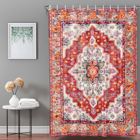 Shower Curtain,Retro Medieval Turkish Pattern Waterproof Shower Curtain Set with Hooks for Bathroom Showers,Stalls and Bathtubs,36x72in,Classic Ethnic Flower