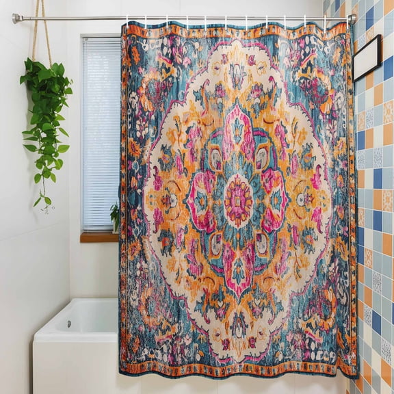 Shower Curtain,Retro Medieval Turkish Tattoos Waterproof Fabric Bath Curtains with Hooks Classic Boho Pattern Washable Bathroom Shower Curtains for Home Hotel Decor,36x72 Inch