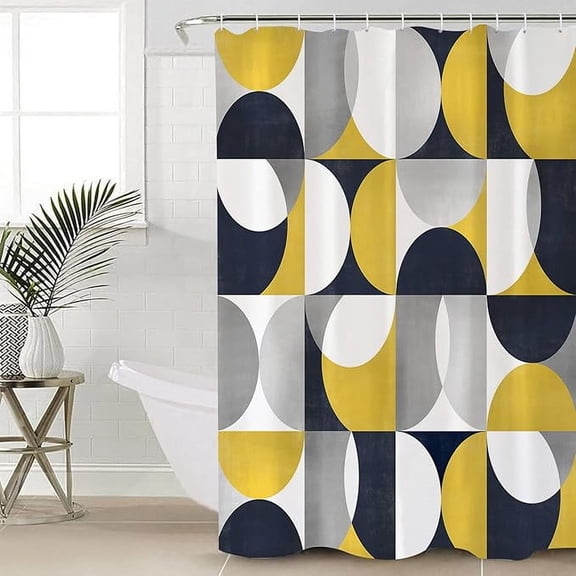 Shower Curtain, Retro Middle Ages Abstract Geometric Yellow Gray Pattern Washable Shower Curtain With Hooks Bath Decor Fabric Shower Curtains For Bathroom, Hotel, Stalls 54"W x 72"L