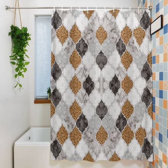 Shower Curtain, Retro Moroccan Lattice Grey Marble Waterproof Polyester Fabric Bath Curtain with Hooks for Bathroom Bathtub Stalls, Modern Minimalist Style 36x72IN