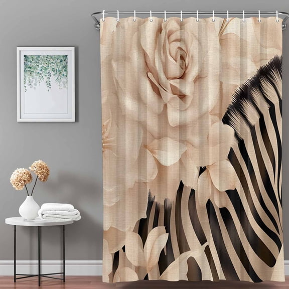 Shower Curtain,Retro Style Flowers Rose Waterproof Shower Curtain Set with Hooks for Bathroom Showers,Stalls and Bathtubs,36x72in,Black Zebra Stripe