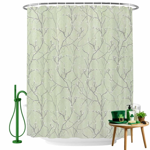Shower Curtain, Retro Tree Branches Texture Waterproof Shower Curtain Set with Hooks for Bathroom Showers,Stalls and Bathtubs,36x72In Vintage Plants on Green