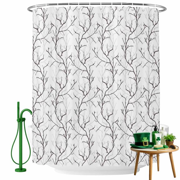 Shower Curtain, Retro Tree Branches Texture Waterproof Shower Curtain Set with Hooks for Bathroom Showers,Stalls and Bathtubs,36x72In Vintage Plants on White