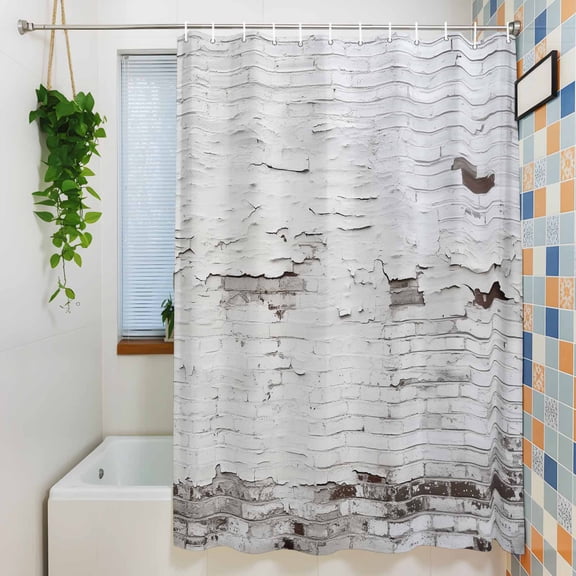 Shower Curtain, Retro White Brick Wall Backdrop Waterproof Polyester Fabric Bath Curtain with Hooks for Bathroom Bathtub Stalls, Abstract Pattern 36x72IN