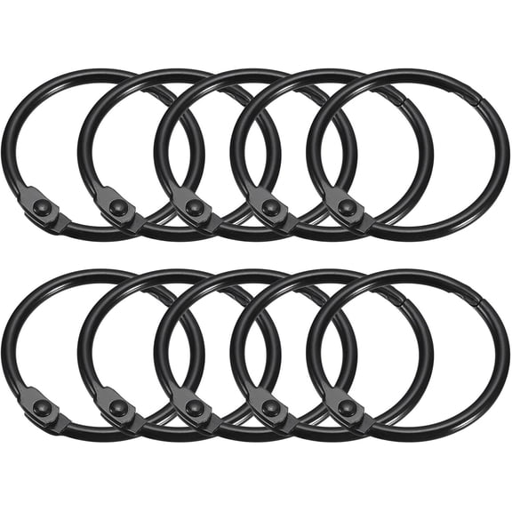 Shower Curtain Rings, 12pcs - Carbon Steel Round Snap Shower Curtain Hooks, 1 Inch Loose Leaf Binder Rings for Shower Curtain Rods (Black)
