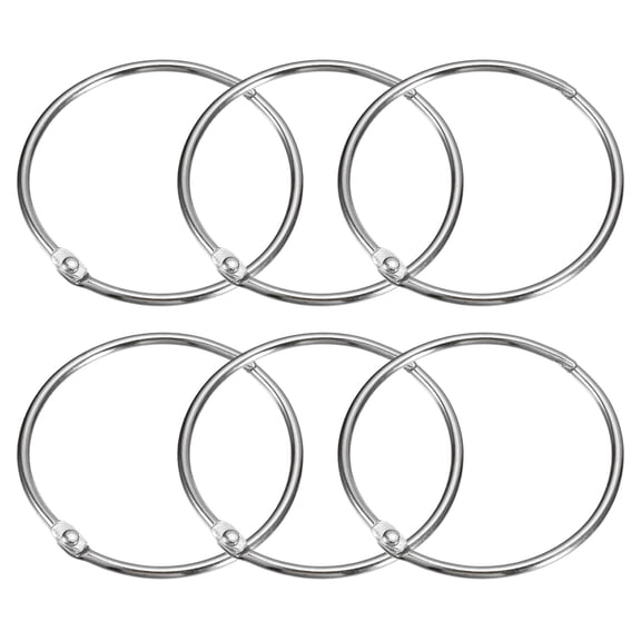 Shower Curtain Rings, 6 pack Carbon Steel Round Snap Shower Curtain Hooks, 2.4 Inch Binder Rings (Silver)