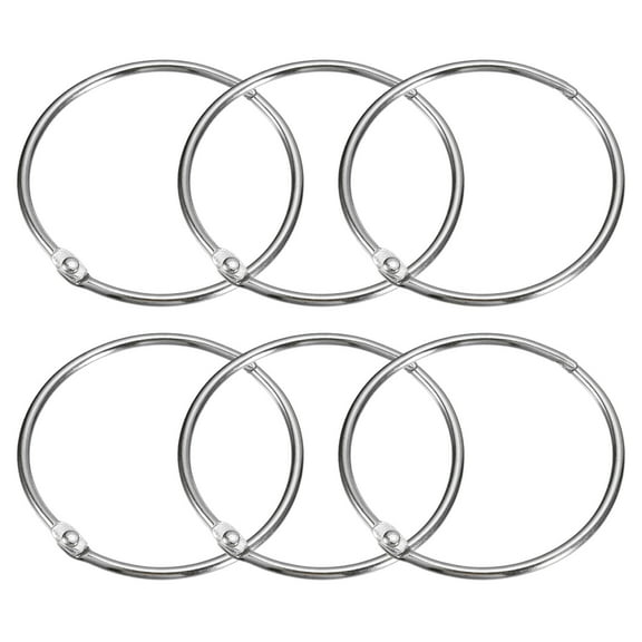 Shower Curtain Rings, 6 pack Carbon Steel Round Snap Shower Curtain Hooks, 2 Inch Binder Rings (Silver)
