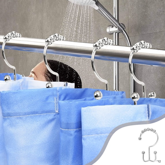 Shower Curtain Rings and Hooks, 12 Pack Made of Durable Iron, Rust-Proof Coating, Smooth Sliding Design, Easy Installation for Bathroom and Window Curtains