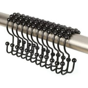 Shower Curtain Rings Hooks - Black Finish - Premium 18/8 Stainless Steel - Double Hooks