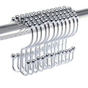 Shower Curtain Rings Hooks - Chrome Finish - Premium 18/8 Stainless Steel - Double Hooks