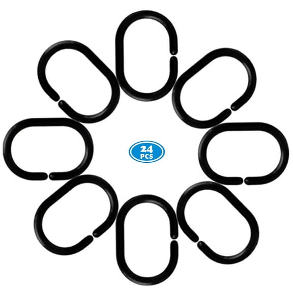 TABGIME Shower Curtain Rings Hooks, Durable Premium Plastic C Shaped Shower Rings for Bathroom Shower Rods Curtain, 24Pk Black