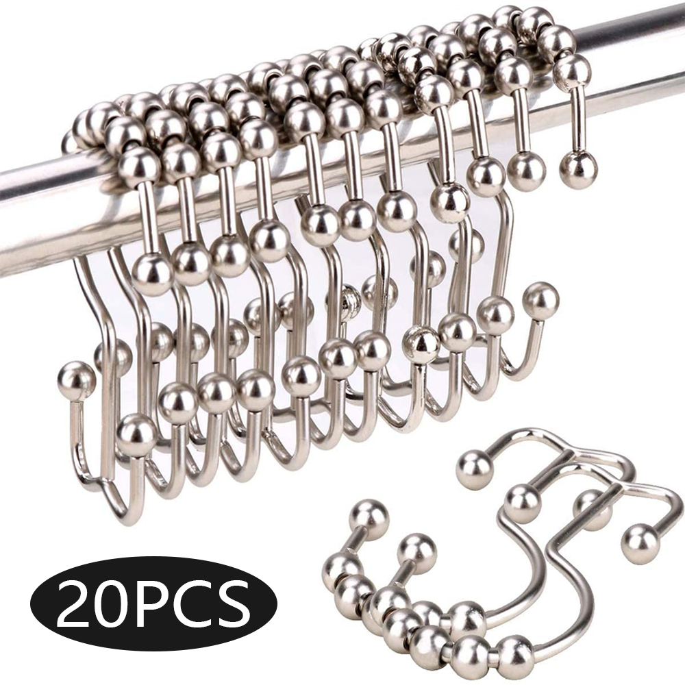 Shower Curtain Rings, Polished Metal Chrome Double Runner Rollerball