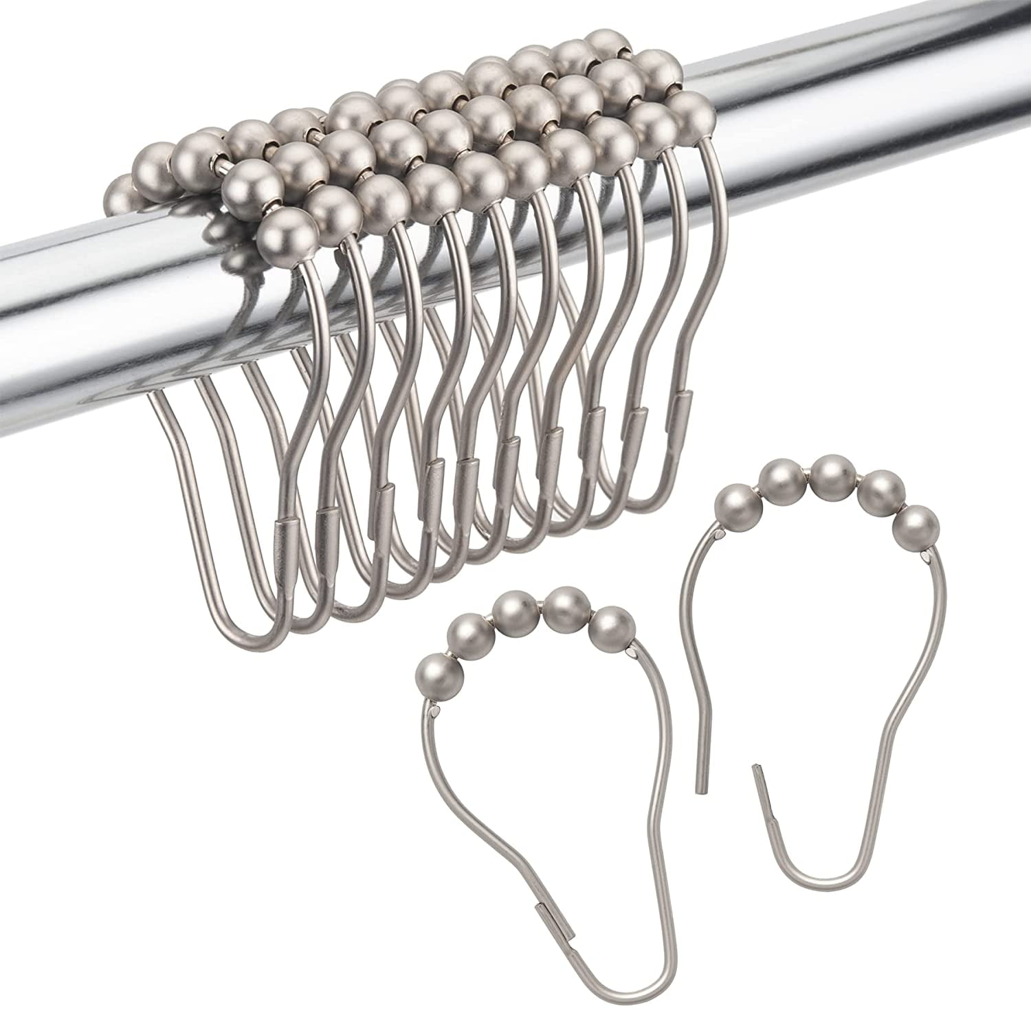 Shower Curtain Rings, Rust-Resistant Metal Shower Hooks Ring Shower Rings for Curtain Rolling Shower Curtain Hooks for Bathroom Shower Rod Shower Curtain Hangers -Set of 12-Matte Nickel
