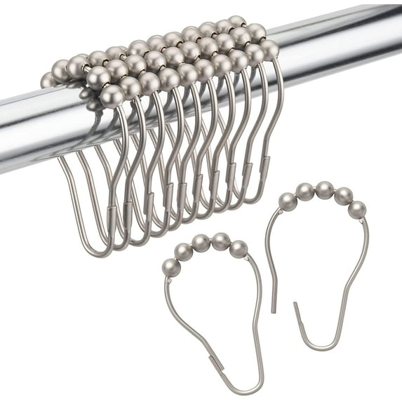 Shower Curtain Rings, Rust-Resistant Metal Shower Hooks Ring Shower Rings for Curtain Rolling Shower Curtain Hooks for Bathroom Shower Rod Shower Curtain Hangers -Set of 12-Matte Nickel
