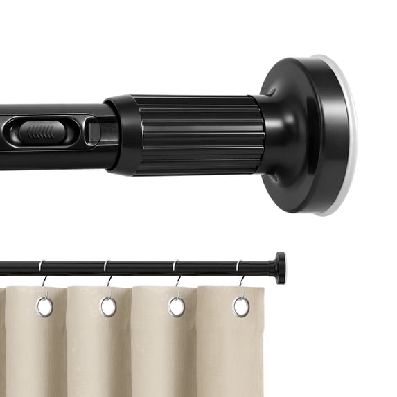 Shower Curtain Rod, 32-122 Inch Adjustable Closet Tension Rod Rust, No Drill Spring Shower Rod, Non-Slip Rustproof Telescopic Rod for Bathroom, Black