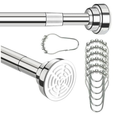Shower Curtain Rod, 32-84(2.6-7ft) Inches with 12Pcs Shower Curtain Rings Adjustable Spring Tension Rod, No Drilling | Anti-Slip, Stainless Steel