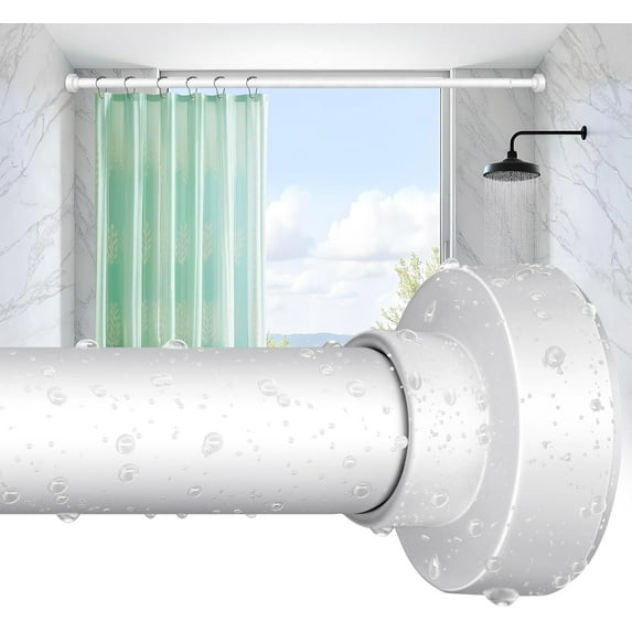 Shower Curtain Rod 34-82 Inches (2.8-6.8ft) Adjustable Spring Shower Rod No Drilling, Non-Slip, Never Rust, Stainless Steel, Suitable for Bathroom Window Living room, White