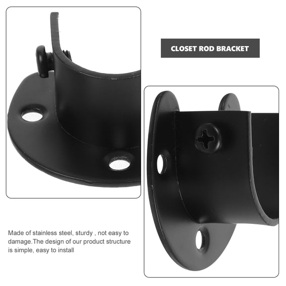 4 Pcs Stainless Steel Shower Curtain Rod Bracket Holders with Wall Flange Base for Closet Pole Support