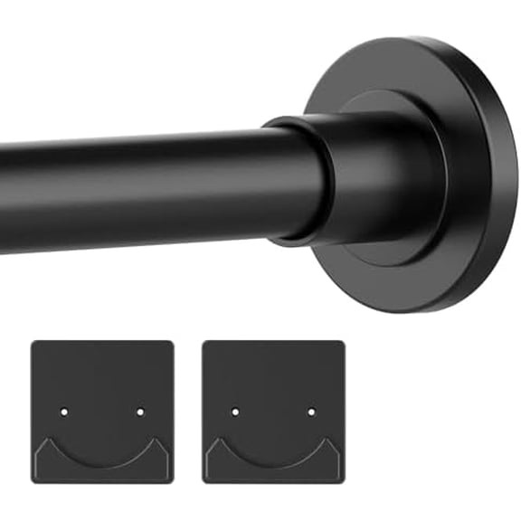 Shower Curtain Rod Adjustable 30-56" with Holder, Anti-Rust Shower Rod & Spring Tension Shower Rod No Drill, Black Shower Curtain Rod for Bathroom Tension Rod