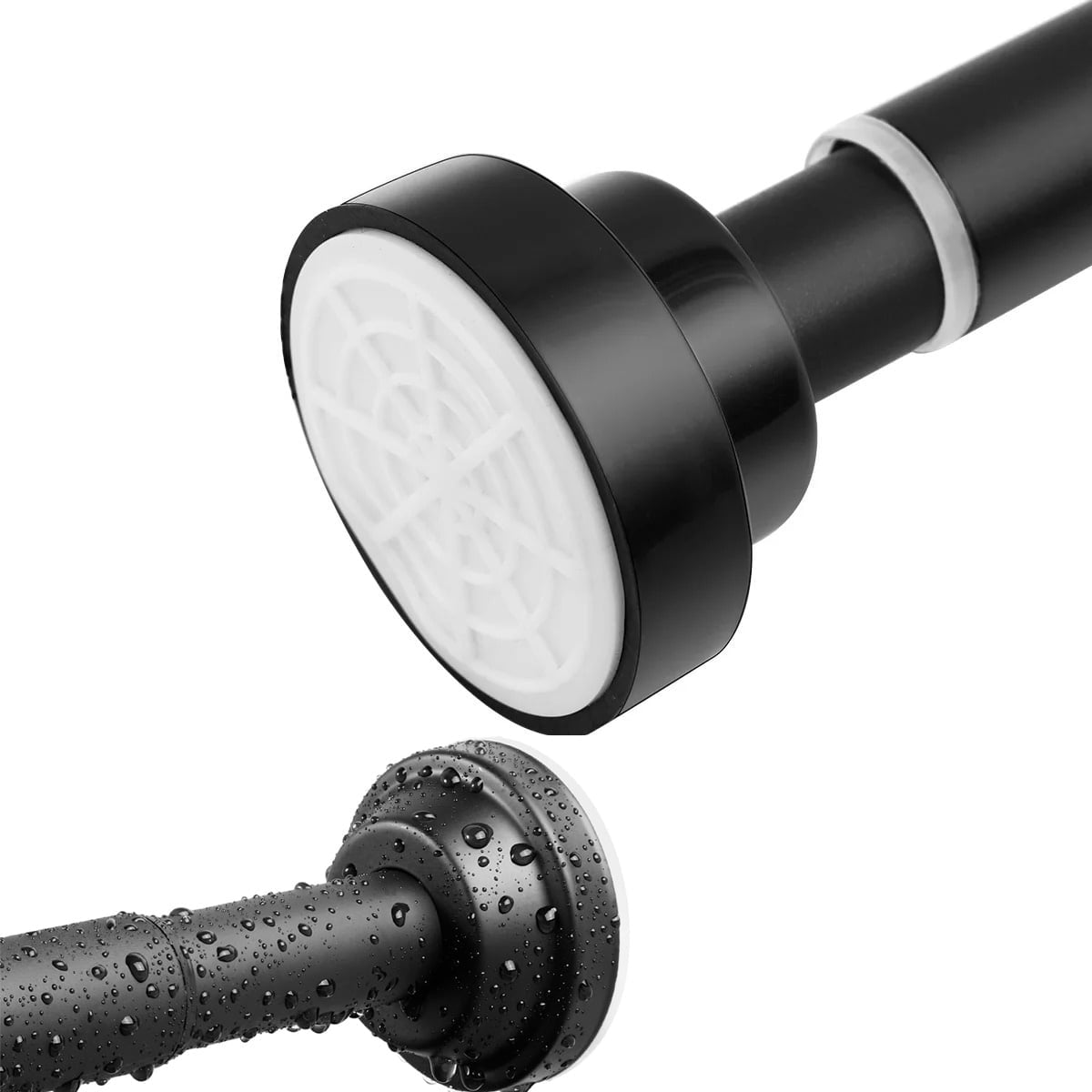 Shower Curtain Rod,Adjustable 43-73 inches Black Shower Curtain Rod,Never Rust and Non-Fall Down Spring Tension Curtain Rod,With Holders,Anti-Slip,No Drilling
