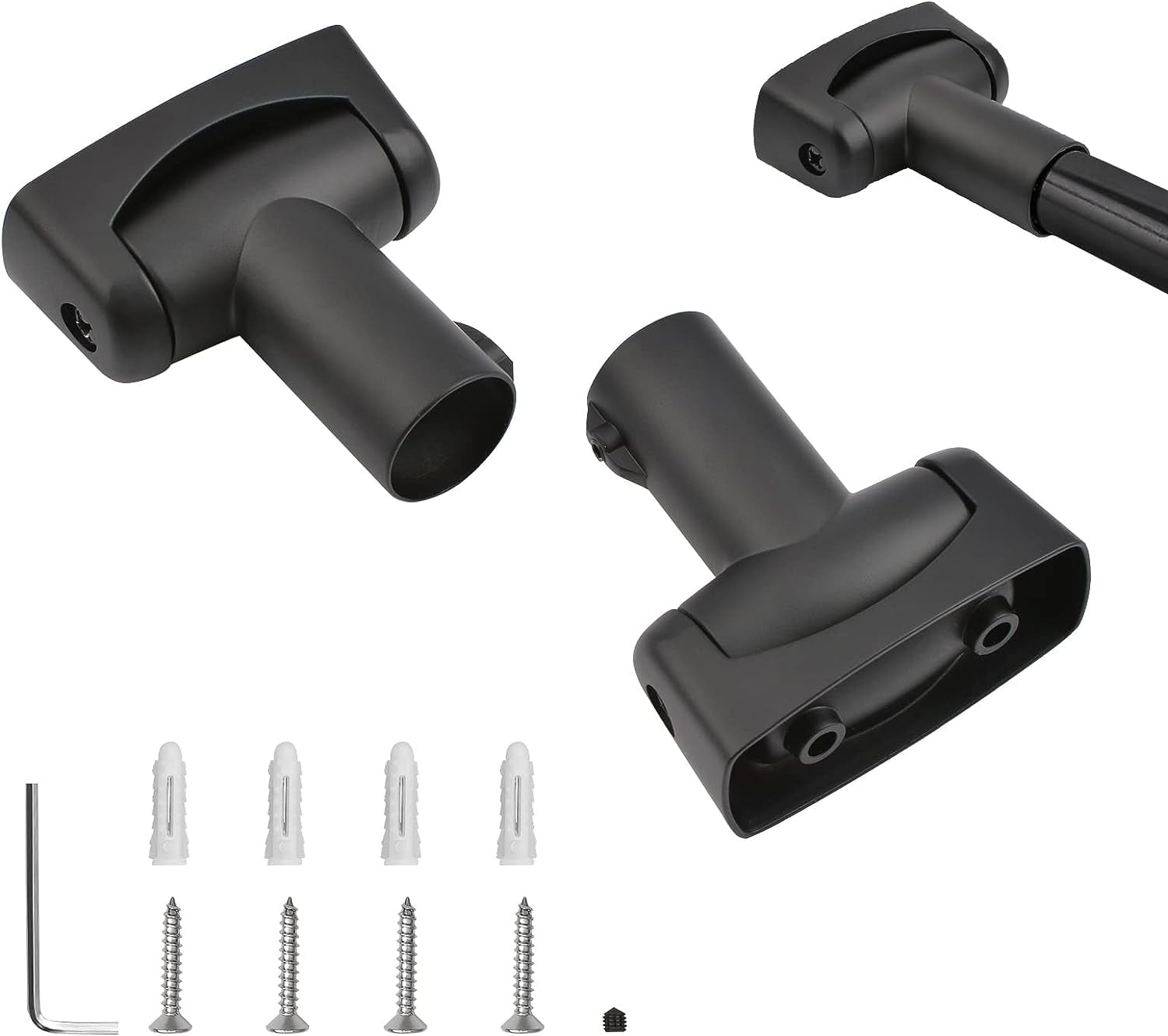 Shower Curtain Rod Bracket, 2Pcs Zinc Alloy Shower Curtain Rod Single Swivel Flange Easy Installation Heavy Duty Curtain Rod Wall-Mount Bracket with Screws (Black)