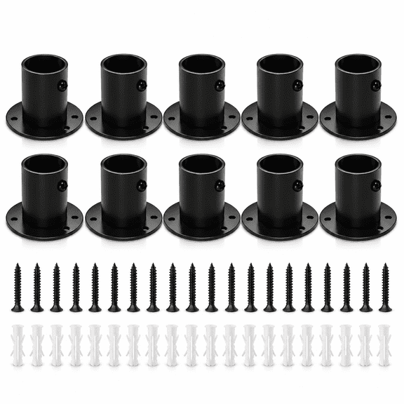 Shower Curtain Rod Holder, 3/4inch Heavy Duty Stainless Steel Closet Pole Sockets Rod End Support Thicken Closet Pole Sockets Flange Rod Holder Bracket Base for Wall (Black, 19)