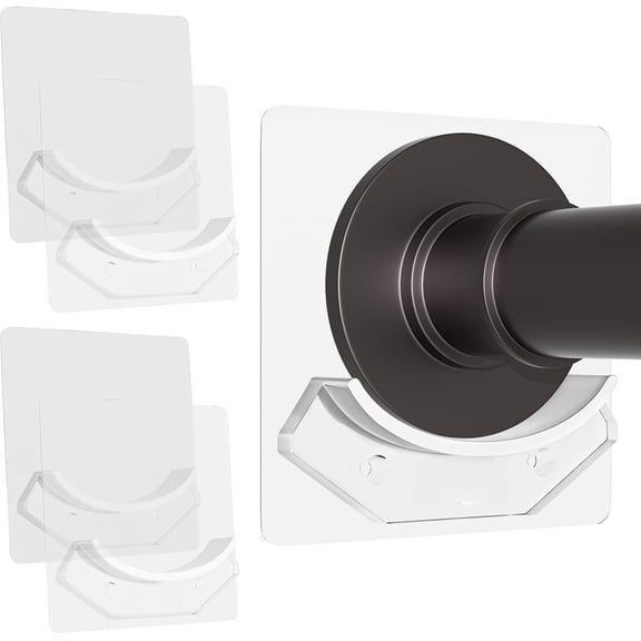 Shower Curtain Rod Holder - Easy Installation - No Drilling Required, Transparent Wall Mount Rod Retainer, Design, 4 count (Rod Not Included)
