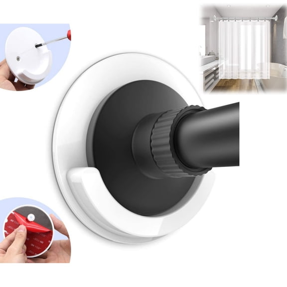 Shower Curtain Rod Holder Tension Curtain Rod Bracket No Drilling, Adhesive Shower Rod Holder for Almost All Size Rod Heads