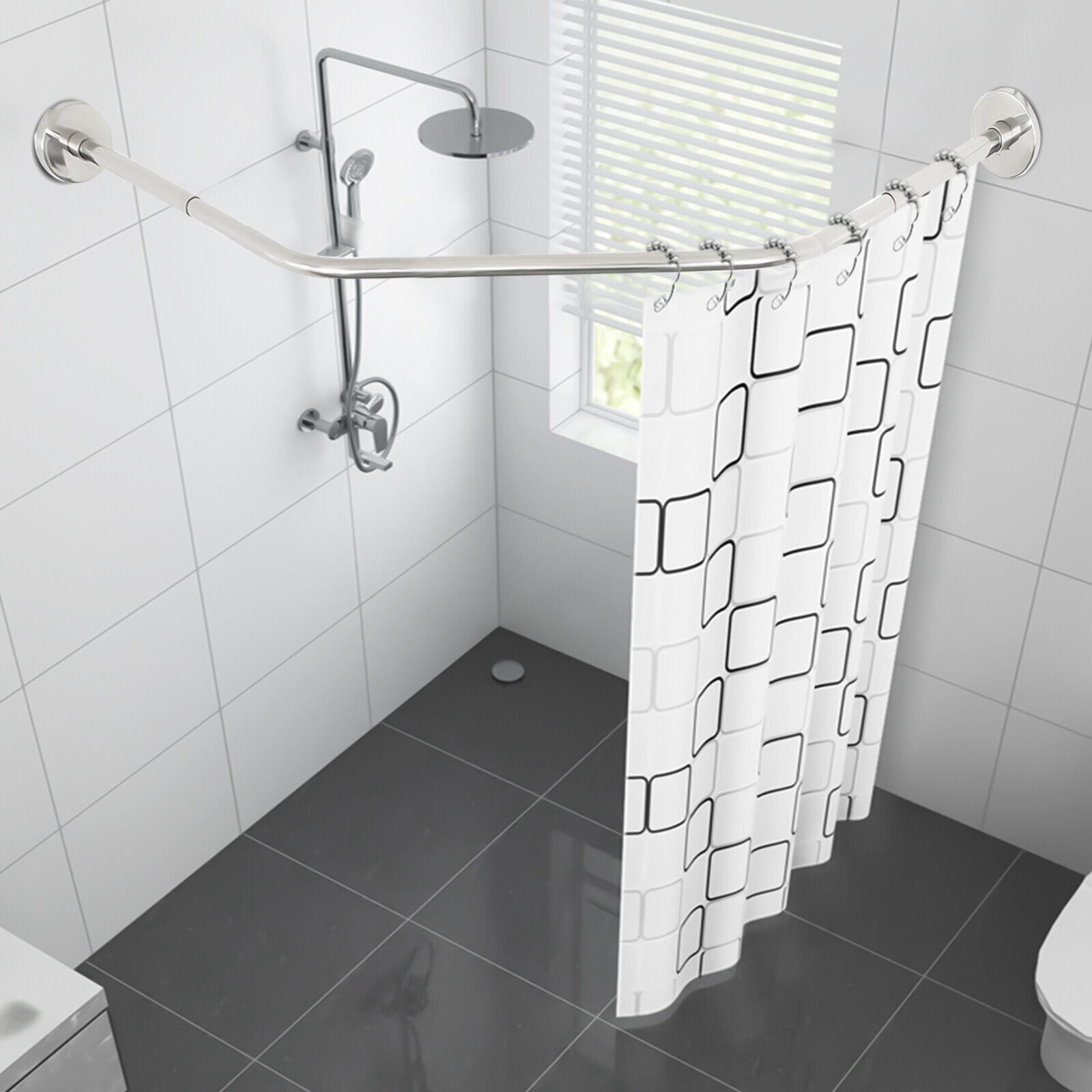 Shower Curtain Rod Wall Mounted L Shaped Bathroom Corner Shower Curtain Rod Rack