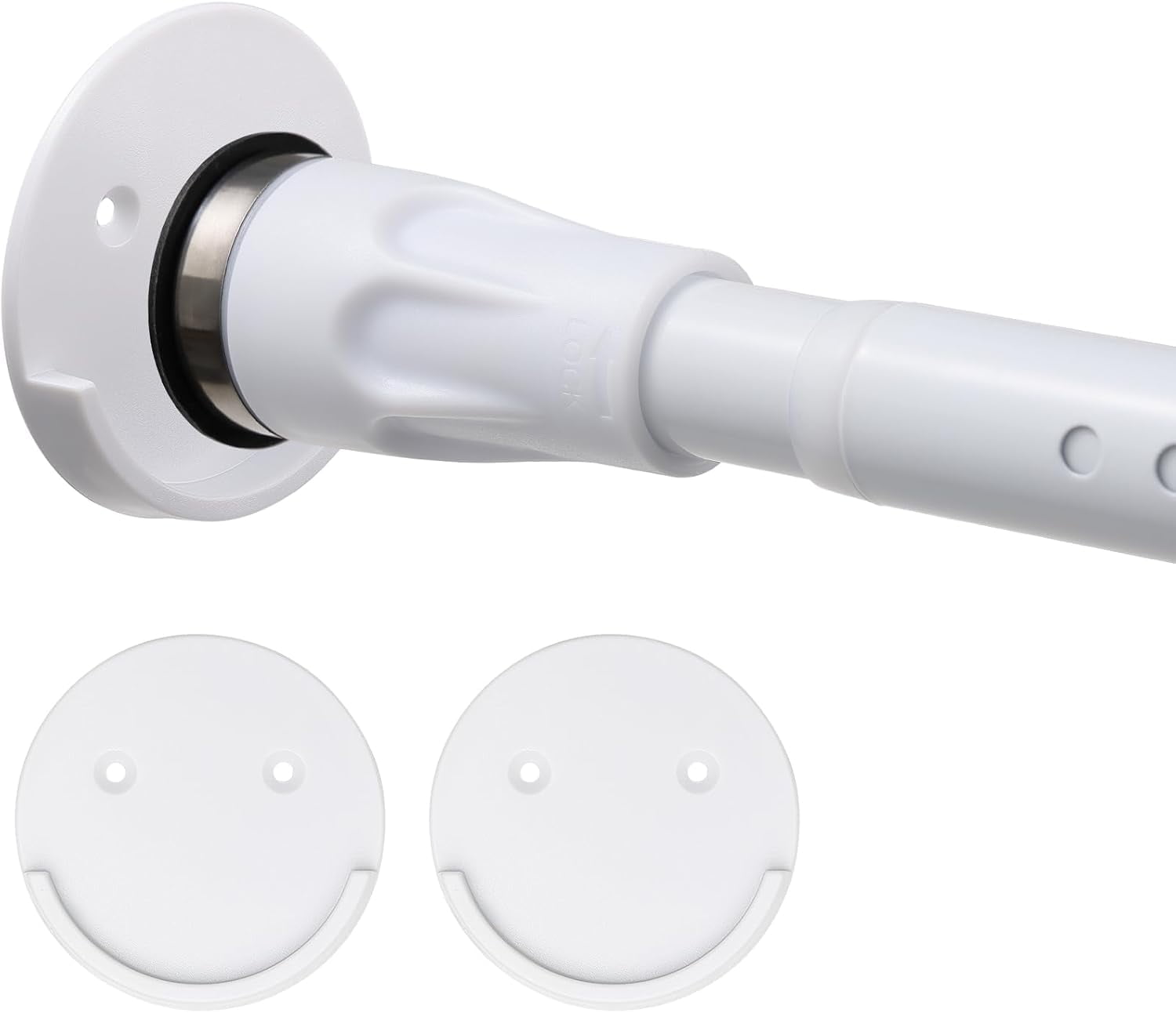LCOKEIY Tension Shower Curtain Rod, 42-72 inch Adjustable Shower Curtain Rod No Drilling for Bathroom Closet, White