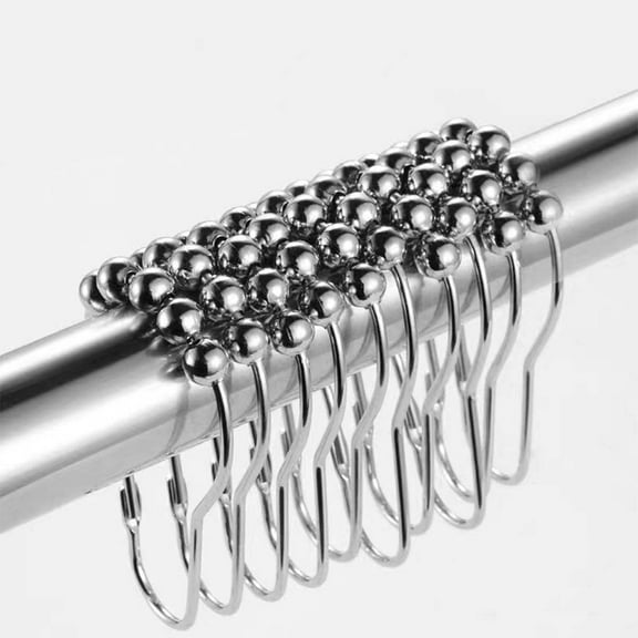 Shower Curtain Rolling Hooks, Rust Proof Metal Beaded Shower Curtain Rings Silver,100% Stainless Steel Shower Hooks for Shower Curtain Bathroom-Set of 12