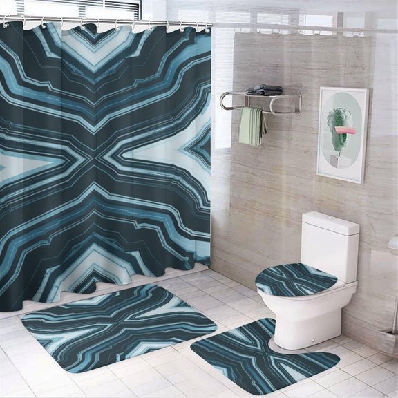 Shower Sets for Bathroom, Marble Pattern Printed on Bathroom Shower Curtain Sets with Rugs, Great for Master Bath Beach House Modern Home, 72 x 72 inches