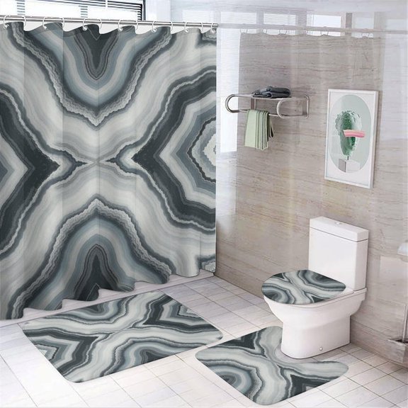 Shower Sets for Bathroom, Marble Pattern Printed on Bathroom Shower Curtain Sets with Rugs, Great for Master Bath Beach House Modern Home, 72 x 72 inches