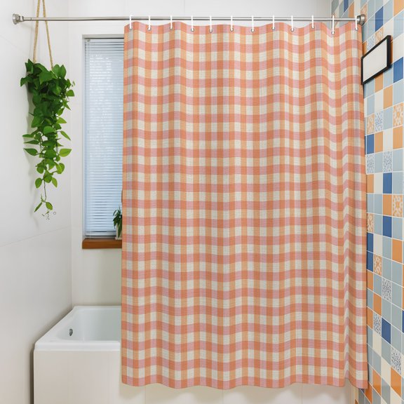 Shower Curtain, Rustic Vintage Buffalo Plaid Waterproof Polyester Fabric Bath Curtain with Hooks for Bathroom Bathtub Stalls, Farmhouse Retro Orange Check 36x72IN