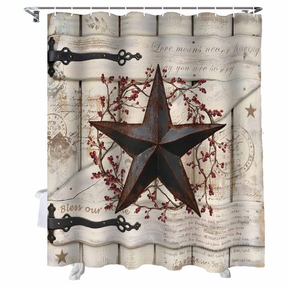 Shower Curtain Rusty Barn Star Doors Shower Curtains for Bathroom Bathtub, Waterproof Fabric Shower Curtain Set with Hooks, Small Stall Size 36" x 72" Berry Retro Rustic Walls
