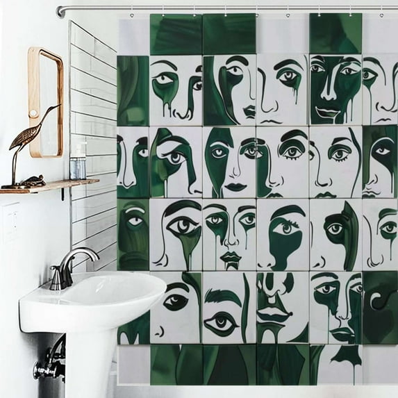 Shower Curtain Sage Green Abstract Art Figure Bath Curtain Polyester Fabric Bathroom Ration With Hooks
