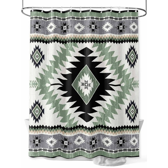 Shower Curtain Sage Green Bohemian Bathroom Curtains with Hooks, Waterproof Fabric Aztec Boho Tribal Bath Shower Curtains Set for Bathroom Bathtubs Decor 36x72 Inch