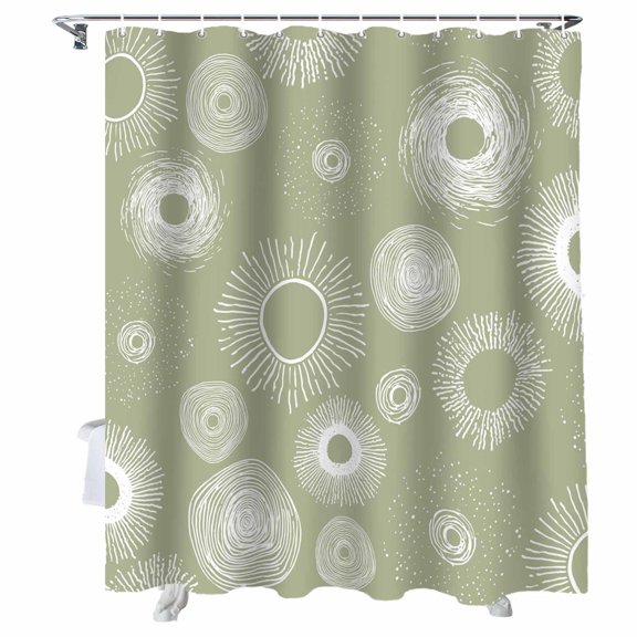 Shower Curtain Sage Green Circle Shower Curtains for Bathroom Bathtub, Waterproof Fabric Shower Curtain Set with Hooks, Small Stall Size 36" x 72" Lines Modern Abstract Art