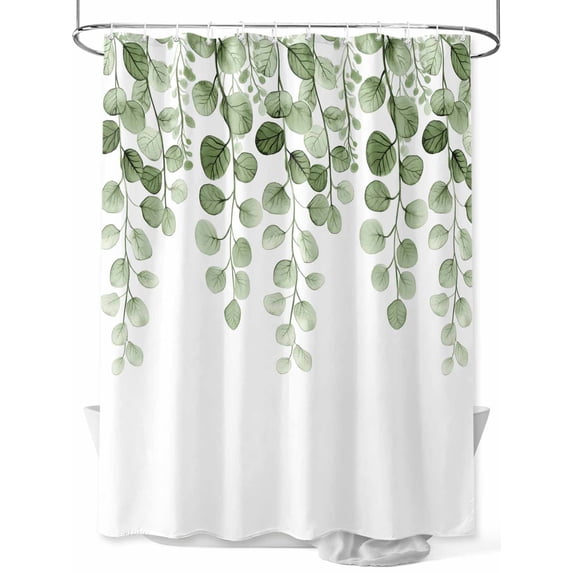 Shower Curtain Sage Green Eucalyptus Leaf Bathroom Curtains with Hooks, Waterproof Fabric Leaves Branch Bath Shower Curtains Set for Bathroom Bathtubs Decor 36x72 Inch