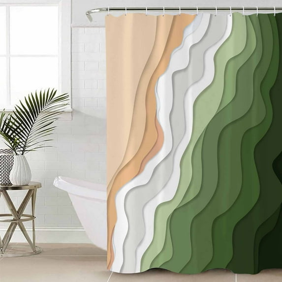 Shower Curtain, Sage Green Gradient Summer Beach Waterproof Shower Curtain Set with Hooks for Bathroom Showers,Stalls and Bathtubs,60x72In Stripes Abstract Geometric