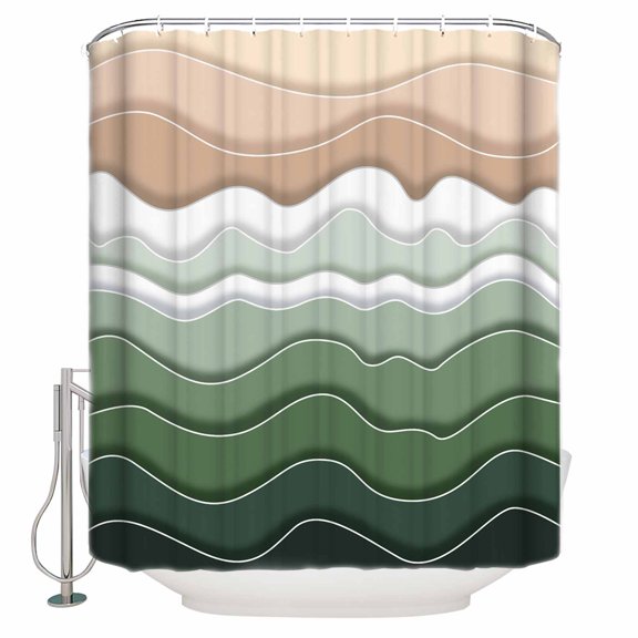 Shower Curtain, Sage Green Gradient Water Ripples Waterproof Shower Curtain Set with Hooks for Bathroom Showers,Stalls and Bathtubs,36x72In Summer Beach Ocean Theme