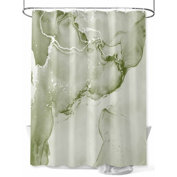 Shower Curtain Sage Green Marble Bathroom Curtains with Hooks, Waterproof Fabric Abstract Waves Cloud Bath Shower Curtains Set for Bathroom Bathtubs Decor 36x72 Inch