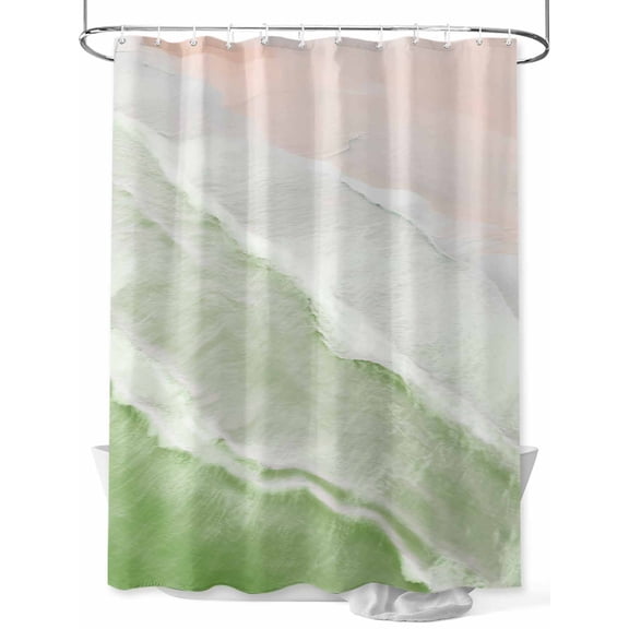 Shower Curtain Sage Green Ocean Waves Bathroom Curtains with Hooks, Waterproof Fabric Ombre Beach Spray Bath Shower Curtains Set for Bathroom Bathtubs Decor 36x72 Inch
