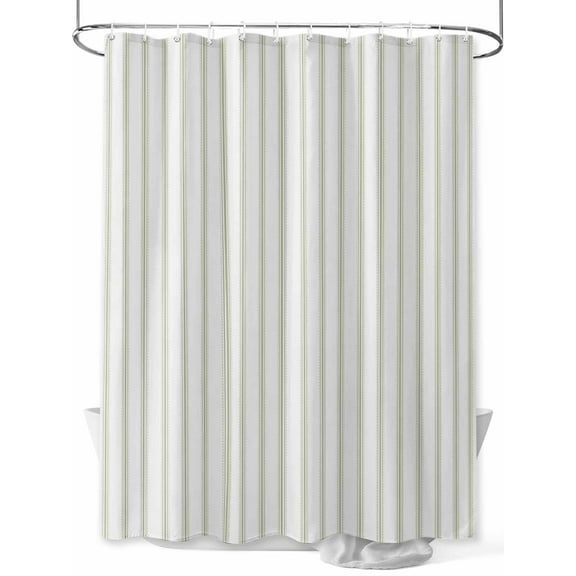 Shower Curtain Sage Green Stripes Bathroom Curtains with Hooks, Waterproof Fabric Vertical Striped Bath Shower Curtains Set for Bathroom Bathtubs Decor 36x72 Inch