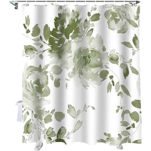 Shower Curtain Sage Green Watercolor Shower Curtains for Bathroom Decor Flower Floral Leaves Shower Curtain Sets with Hooks Waterproof Fabric Bath Curtain Extra Long 72" X 84"