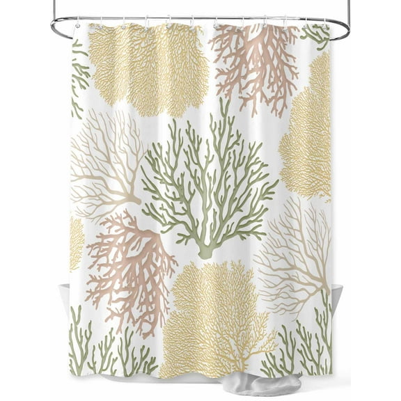 Shower Curtain Sage Green Yellow Coral Shower Curtains for Bathroom, Waterproof Polyester Shower Curtain Set with Hooks, Small Stall Size 36" x 72" Ocean Marine Life