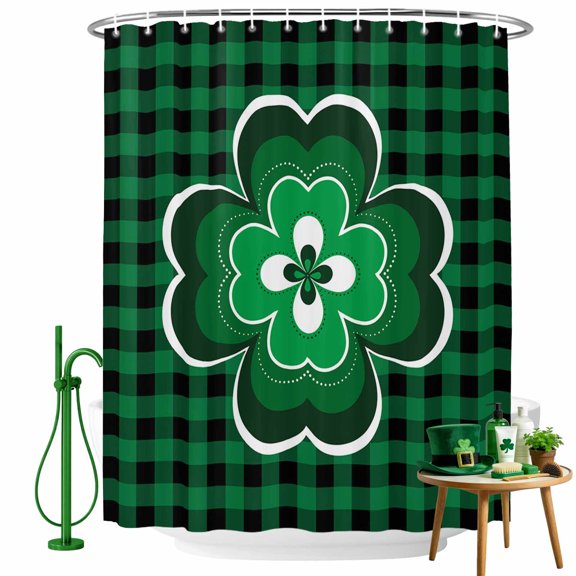 Shower Curtain, Saint Patrick's Day Celtic Knots Shamrock Waterproof Shower Curtain Set with Hooks for Bathroom Showers,Stalls and Bathtubs,36x72In Buffalo Lattice