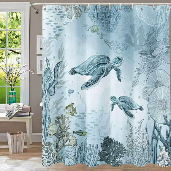Shower Curtain Sea Turtle Shower Curtains for Bathroom Teal Blue Ocean Beach Coastal Decorative Shower Curtains Sets Blue Shower Curtain Cloth Fabric Shower Curtains 72 x 72 with Hooks